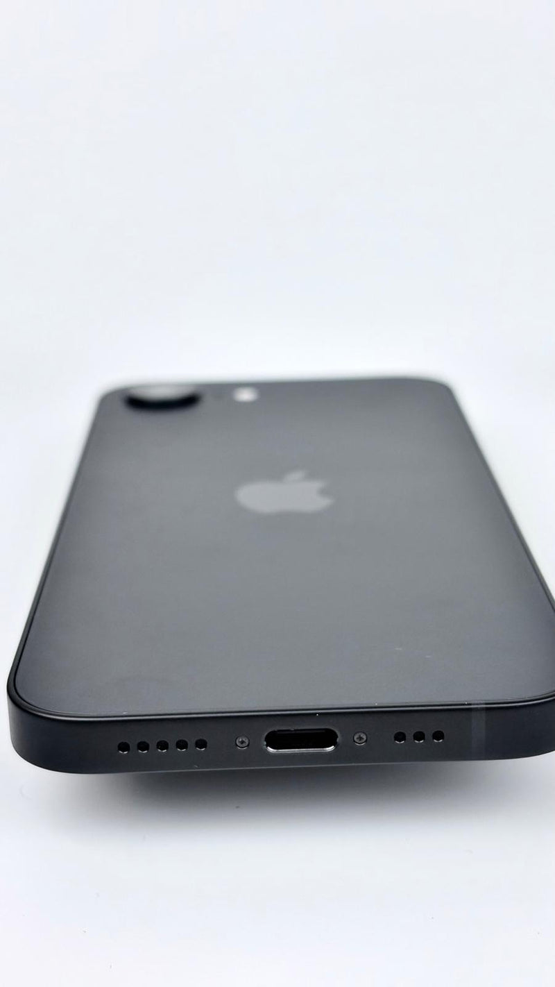 iPhone 16e in Black, bottom edge and charging port