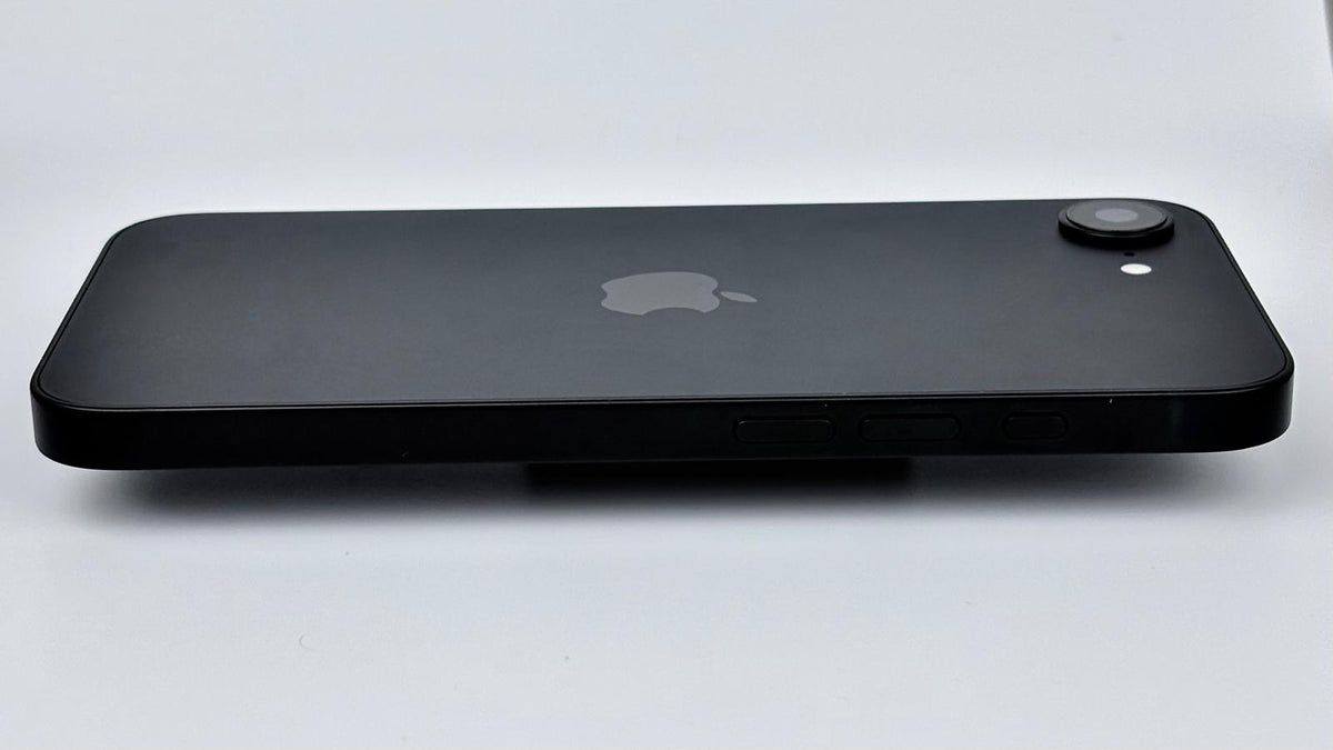 iPhone 16e in Black, side edge