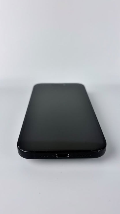 iPhone 15 in Black, front and bottom edge