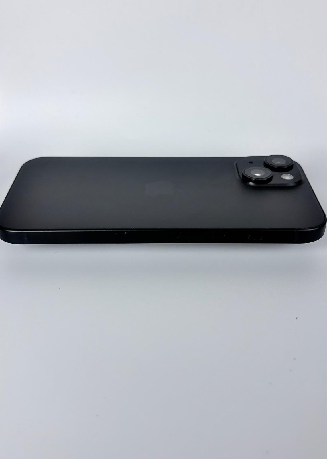 iPhone 15 in Black, side edge from a lower angle